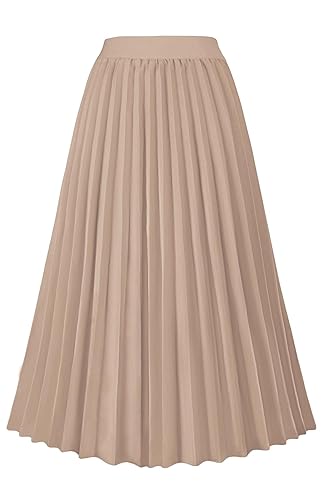 GOLDSTITCH Women's High Waist Pleated Skirt A line Swing Midi