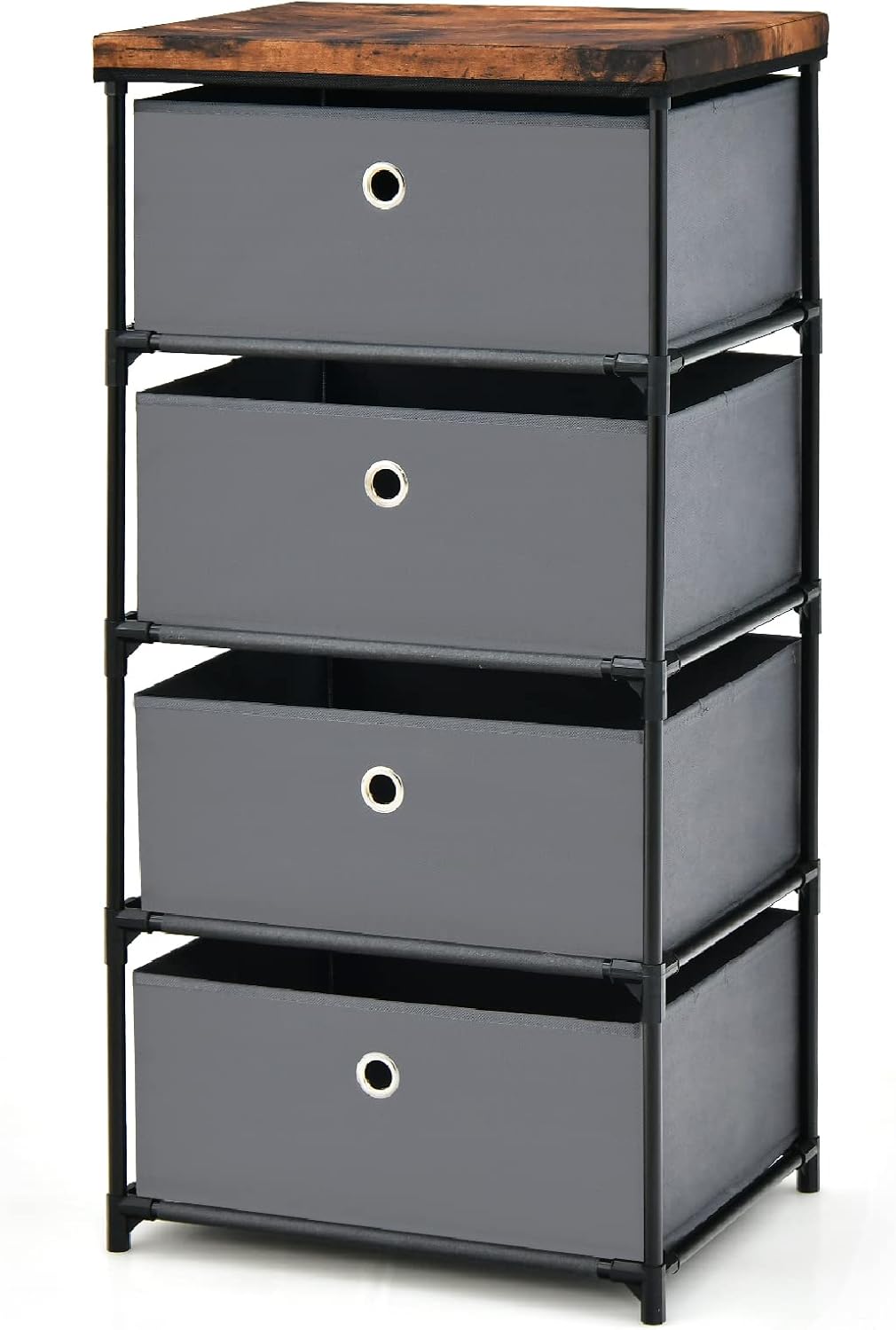 COSTWAY 4Drawer Dresser, Fabric Chest of Drawers Storage Tower, Metal
