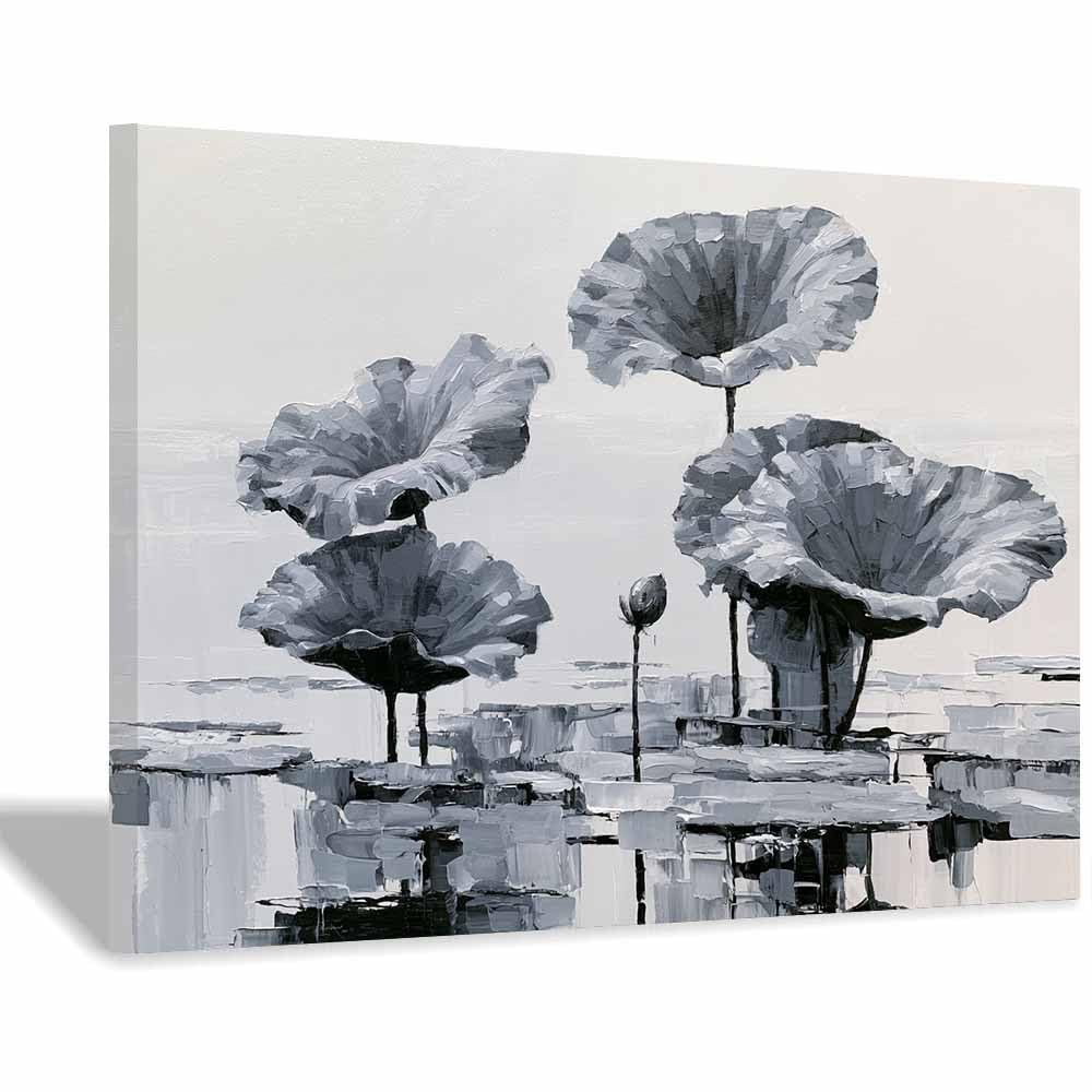 HOQIU Black And White Pictures Monochrome Lotuse Painting canvas wall art, painting and decor, for Living Room Bedroom Home Decoration(Multicolor)-60x80cm Framed
