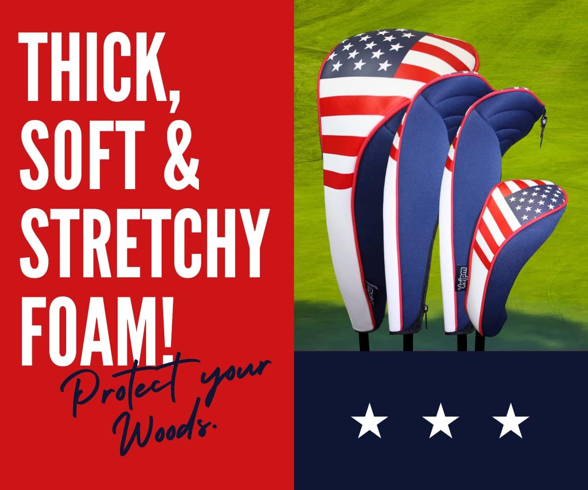 USA Patriot Golf Zipper Head Covers 1 3 5 H Driver Hybrid Fairway Headcovers - Image 3