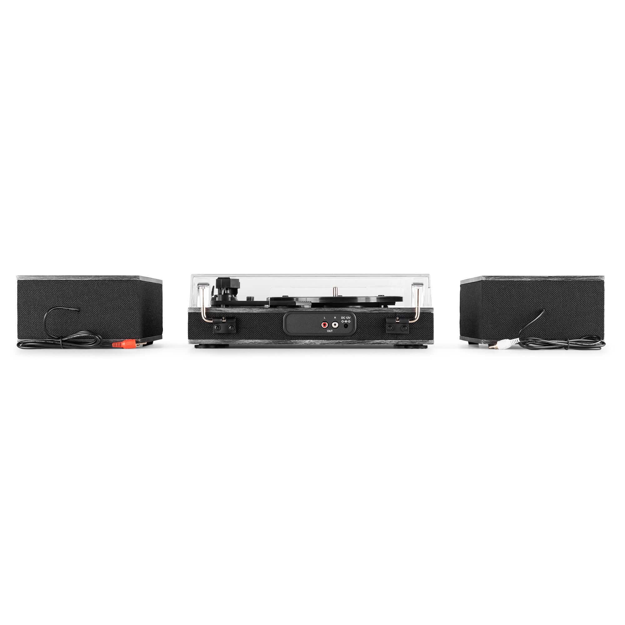 Audizio Tupelo - Giradischi con altoparlante e Bluetooth, set giradischi con amplificatore, 3 velocità (33/45/78 giri/min), lettore in vinile da 120 Watt con 2 altoparlanti stereo, gramofono, nero