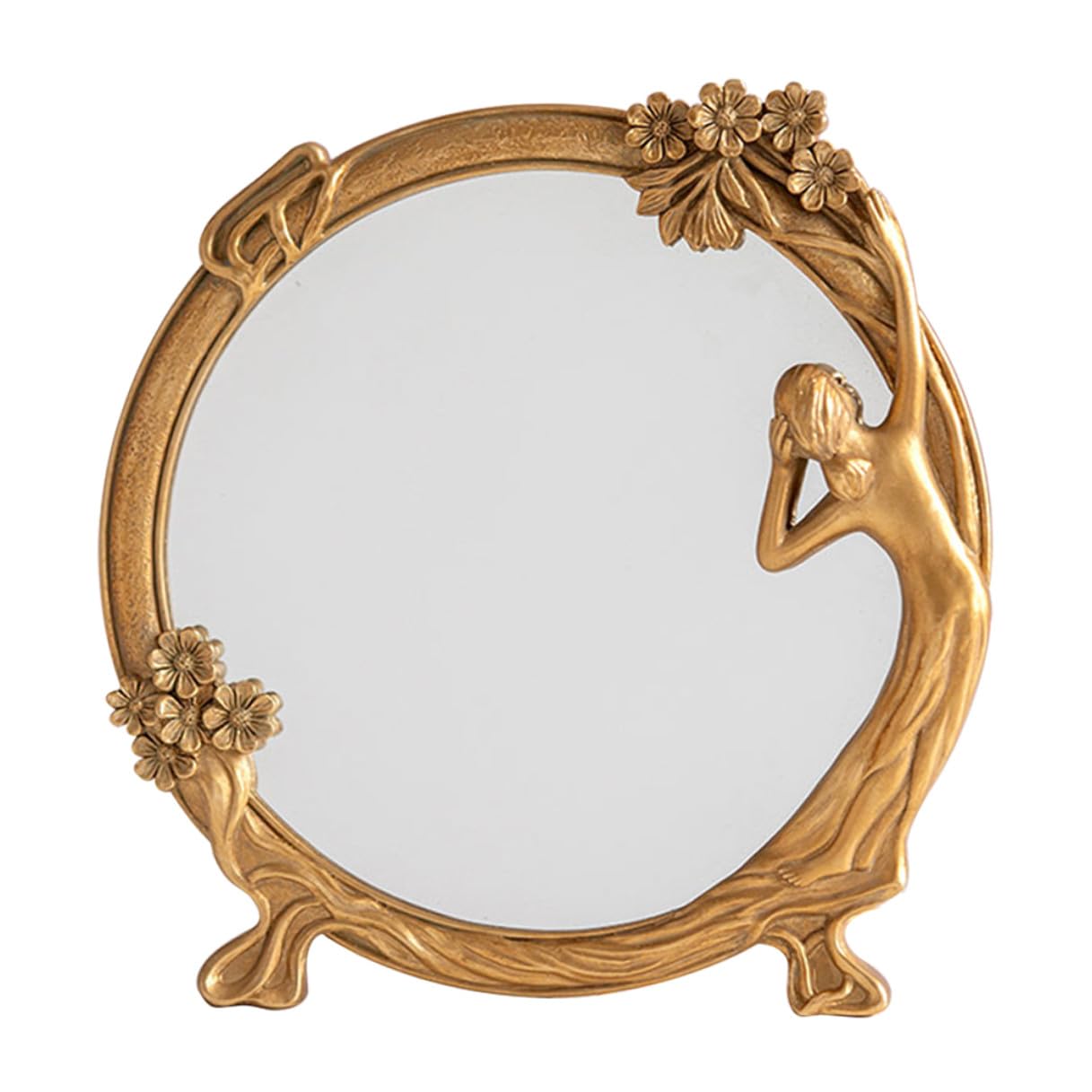 ABOOFAN Vintage Schminkspiegel als Tischspiegel mit Reliefornament, Gold