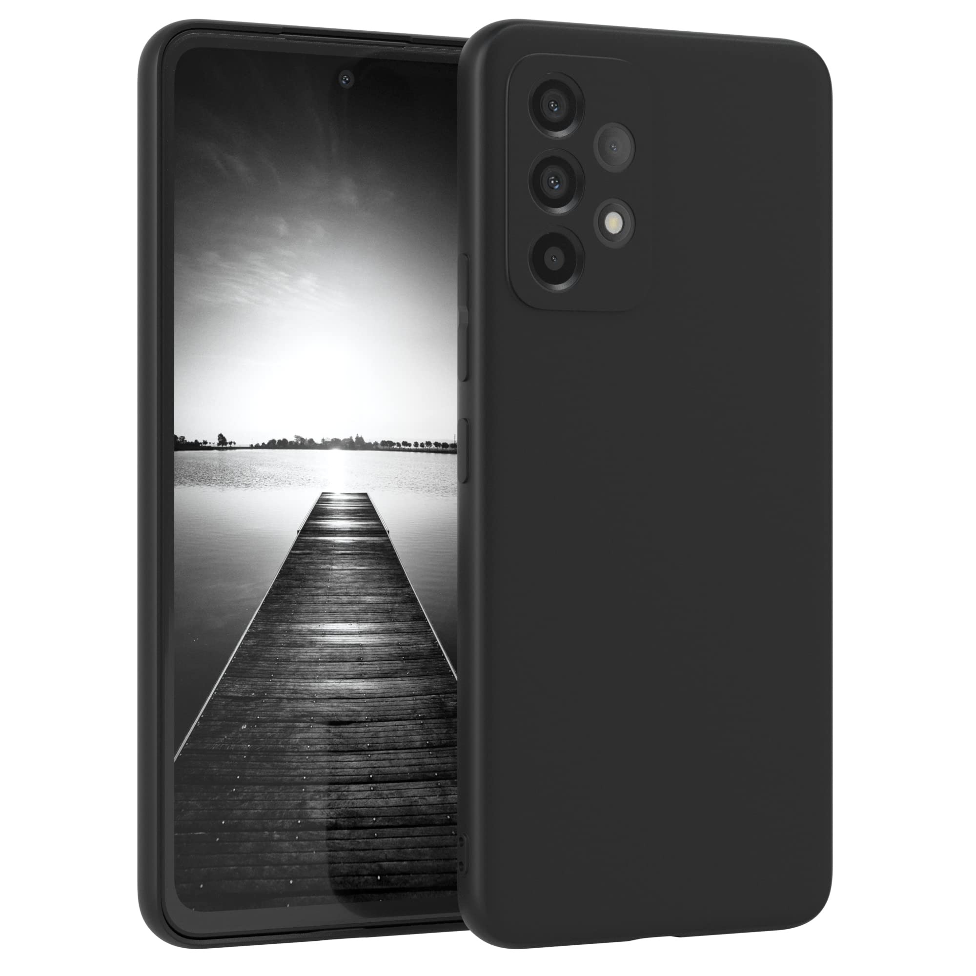 EAZY CASE Silikonhülle für Galaxy A53 5G | Silikon Case Schwarz mattschwarz – Kameraschutz, Microfaser-Inlay, Wireless Charging