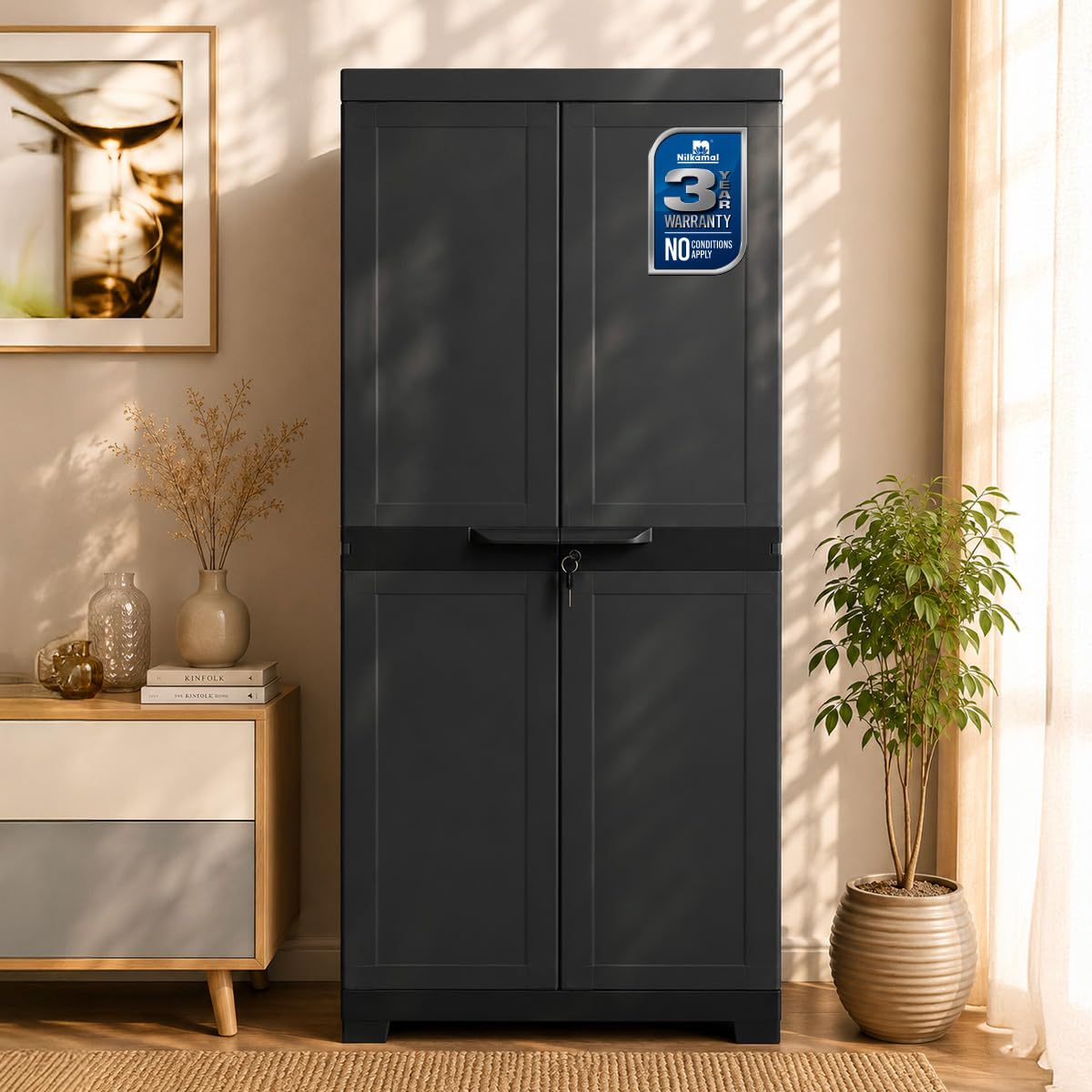 Nilkamal Freedom Big FMM Plastic Cabinet | 3-Year Warranty | 4-Shelf Storage Cupboard with Doors | Multi Organizer for Home, Wardrobe | Clothes Rack, Shelves, Almirah (Dark Grey) discount deal