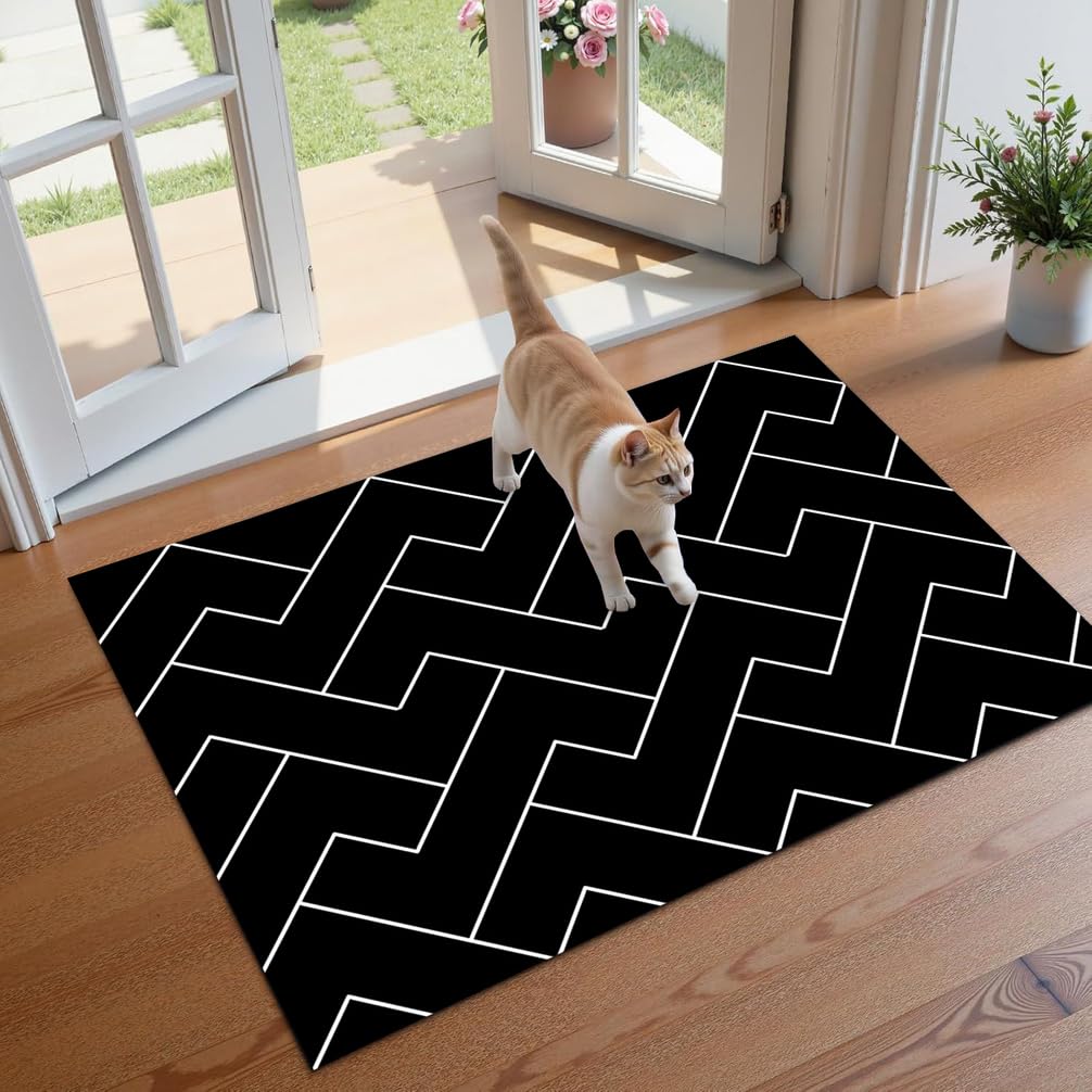 Tappeto Passatoia Antiscivolo Tappeto Corridore Lungo Nero, Bianco Lavabile in Lavatrice Tappeti Runner Passatoia per Soggiorno Camera da Letto Entrata Bagno，100 x 150 cm,Geometrici Moderni