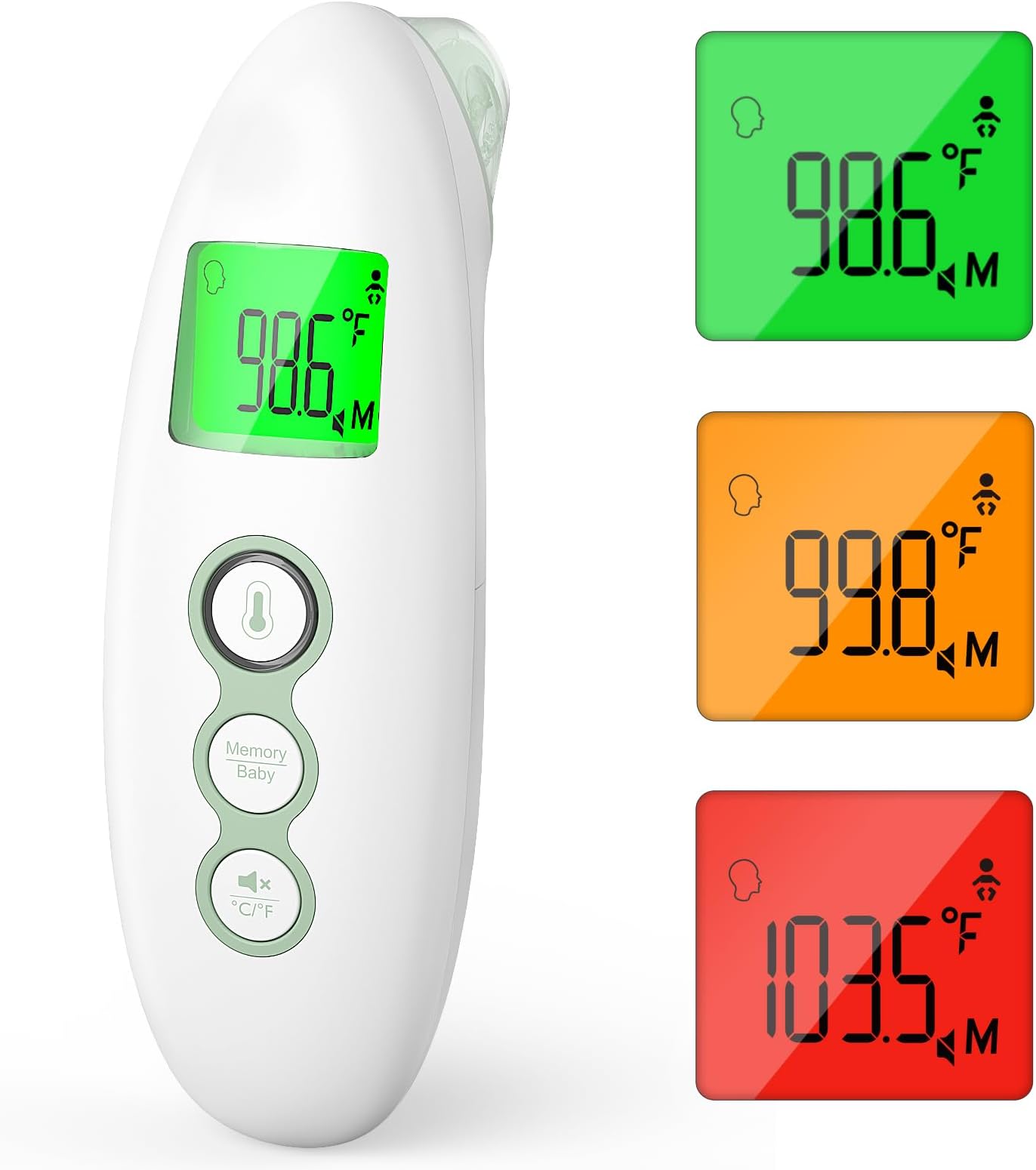Momcozy Non-Contact Forehead and Ear Thermometer, Digital Infrared Thermometer for Adults and Children, with Child Mode, Fever Alarm Function, Mute and Memory Functions, Fast and Accurate Measurement