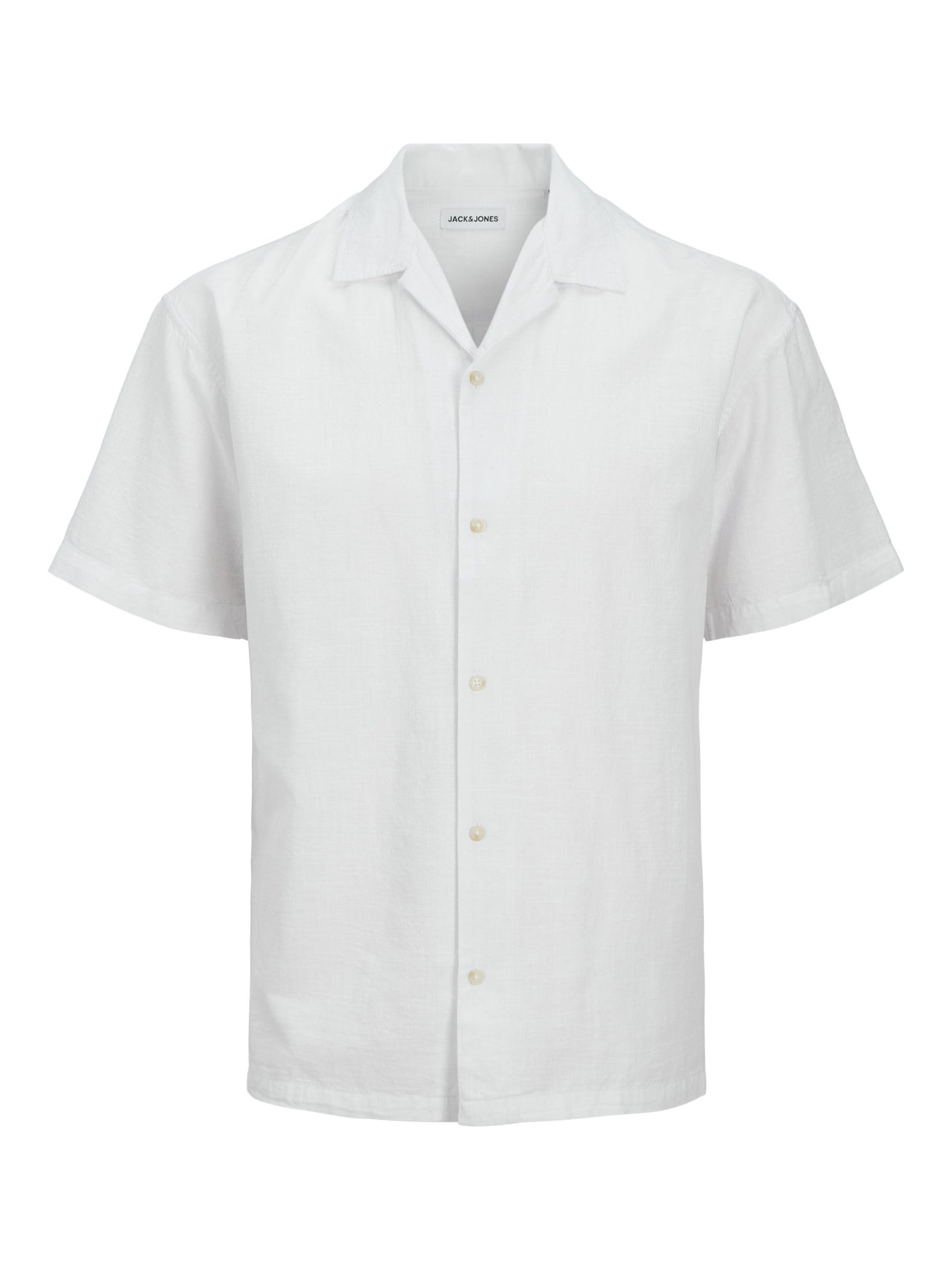 JACK & JONES Men's Jjesummer Resort Shirt Ss Sn Short Sleeve Shirt, White, L