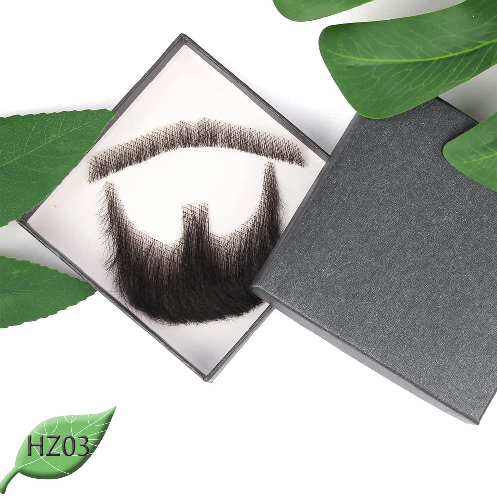Fake Beard 100% Human Hair Mustache Black Costume Beard Full Hand Tied Facial Hair Black Goatee False Beards Lace Invisible Fake Mustache for Entertainment Drama Party Movie Makeup : Clothing, Shoes & Jewelry