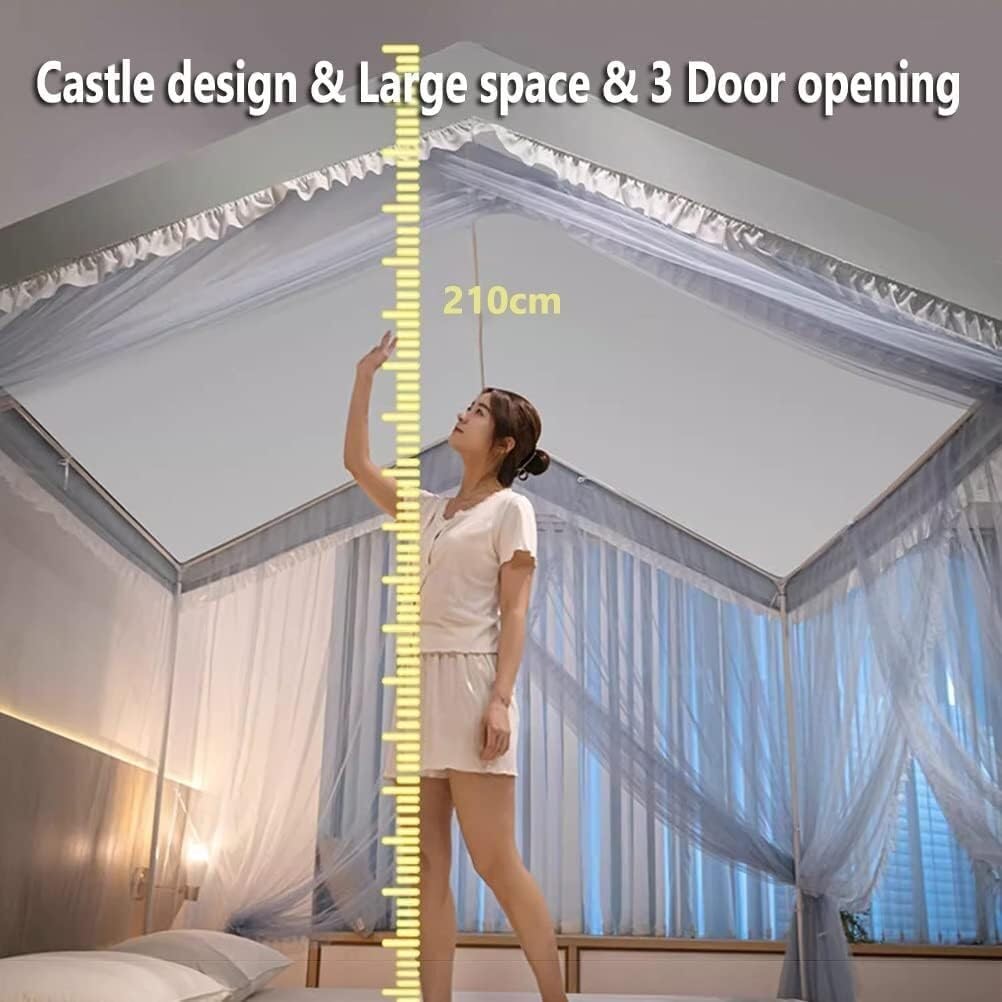 Moskitiera z metalowym podparciem, dekoracyjne zasłony do łóżek pojedynczych i podwójnych w kształcie zamku (Kolor: Niebieski, Rozmiar: 180x200 Cm/71x79 INES) (Kolor: Szary-1, Rozmiar: 150X200cm