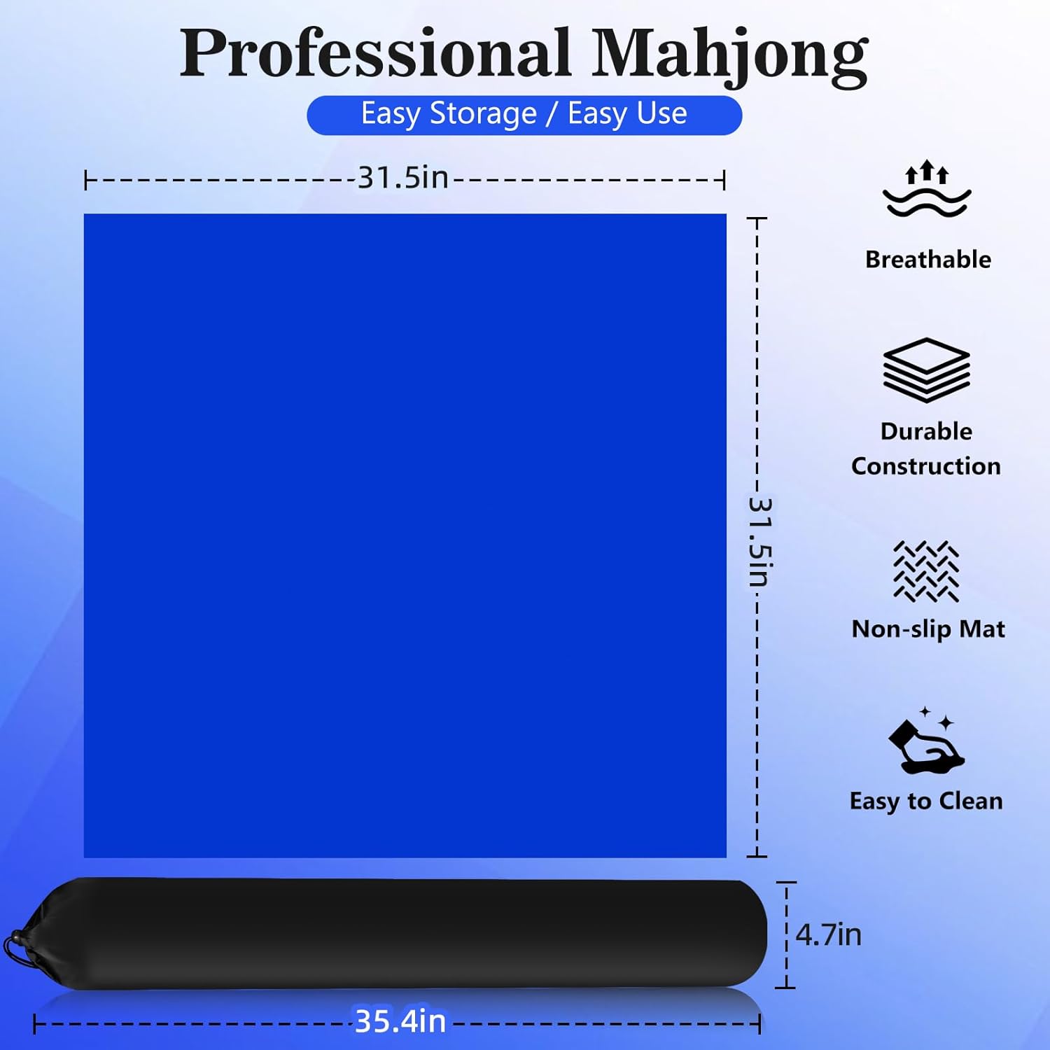 Large Mahjong Mat with Rolled Packaging & No Creases31.5 * 31.5 Inch, Anti Slip and Noise Reduction for Table, Poker, Dominoes and Other Board Game Mat Navy Mahjong mat
