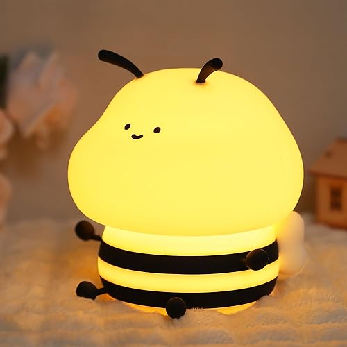 Miniatura 8 de YuanDian Linda luz nocturna de abeja para niños, lámpara de noche de guardería Kawaii Animal Nightlight con 7 colores, 3 niveles regulable, control