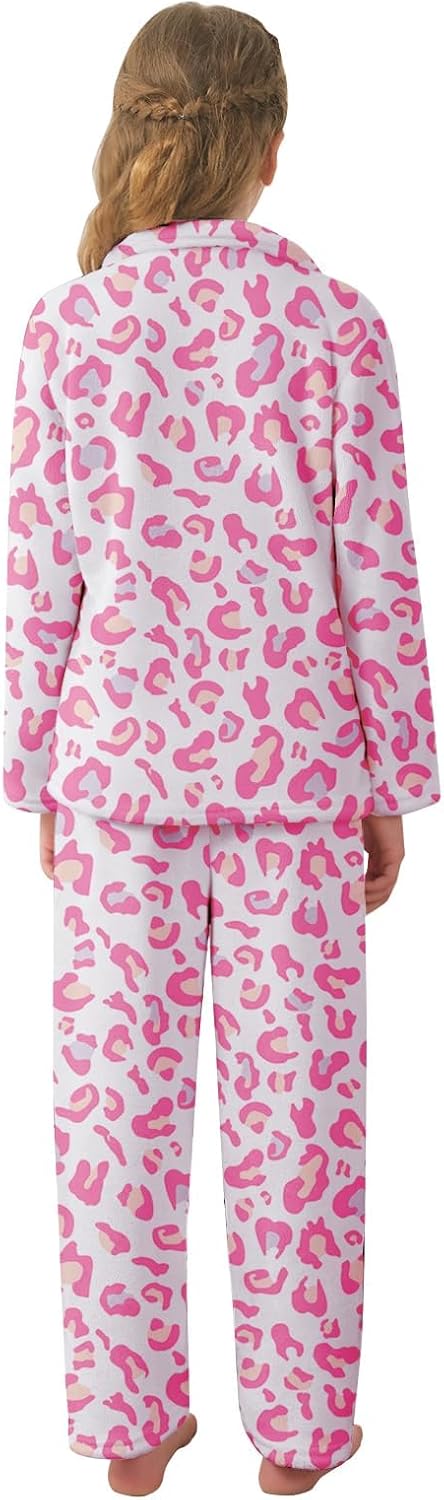 Umeyda Girls Fleece Pajamas Long Sleeve Flannel Button Down Sleepwear Kids Soft Fuzzy 2 Pieces Pjs Loungewear Sets - Image 5