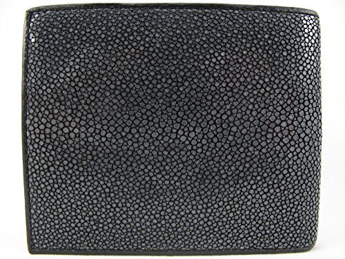 Genuine Polished Stingray Shagreen Skin Leather Bifold Slim Wallet (Black)3
