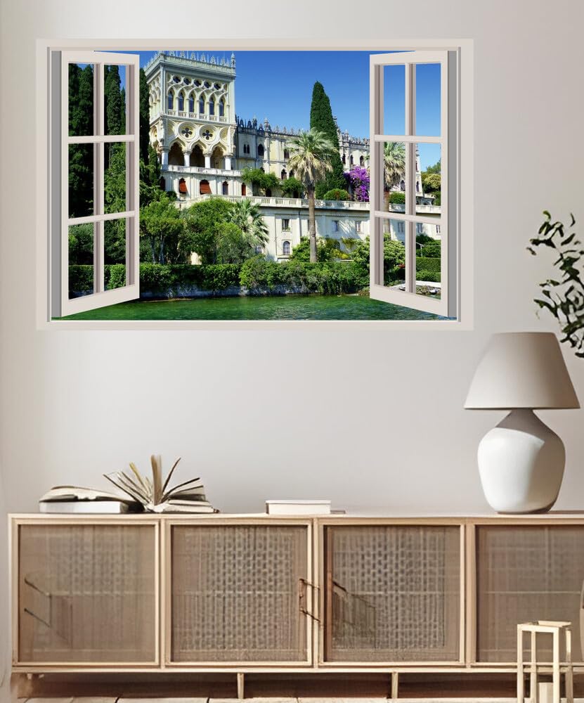 JVERF - JZZA07207 Italy Rome Villa Lake Villa Borghese Palma Shrubs| Self-Adhesive Open Window Wall Sticker