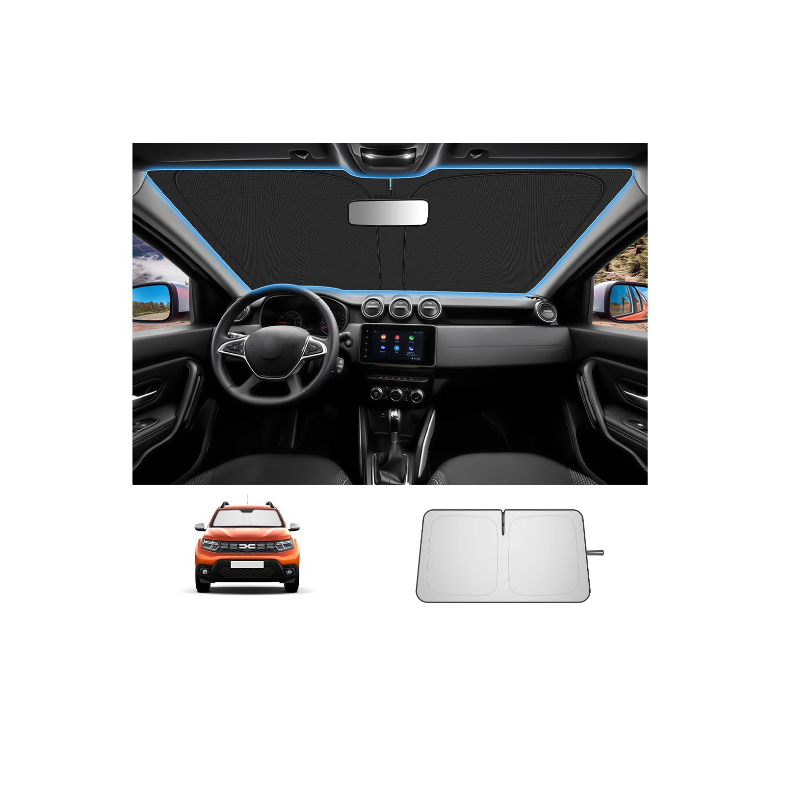 SHAOHAO [Upgrade] Parasole Compatibile con Dacia Duster 2018-2023 Parasole Pieghevole con Rivestimento d'Argento, Protezione UV e Calore Efficace, Accessori Interni Auto