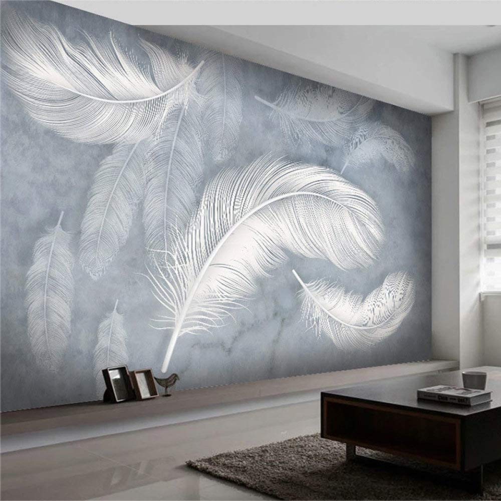 Carta Da Parati 3D,Moderna Trama Di Piume Bianco Sporco Moda Grande Carta Da Parati Autoadesiva Buccia E Bastone Carta Di Contatto Staccabile Vinile Murale Adatto Per Soggiorno Camera Da Letto Decor