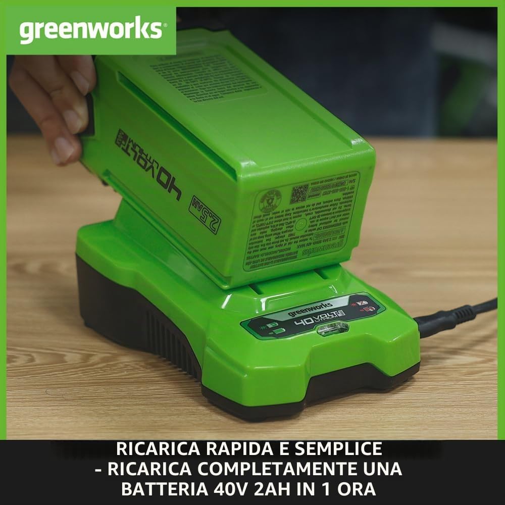 Greenworks Motozappa a batteria G40TL, Li-Ion 40V con 4 lame appositamente temprate profondità di lavoro 20 cm & Caricabatteria rapido G40C