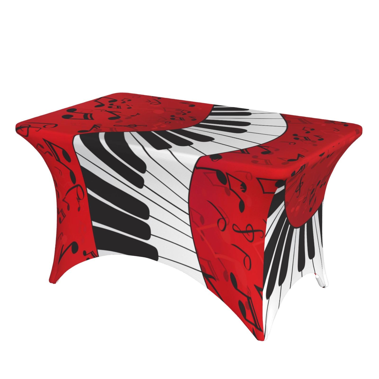 Dcehgew Music Note Piano 4Ft Spandex Rectangular Table Cloth, Printed Fitted Elastic Tablecloths Washable Table Cover For Event, Wedding, Banquet & Party