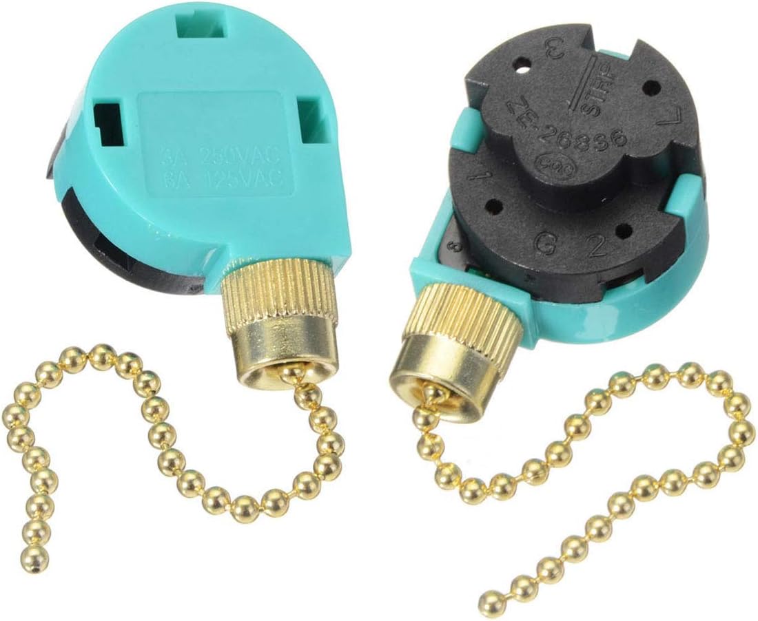 2 pack Ceiling Fans Replacement Parts 268S6, Ceiling Fan Switch 3 Speed 4 Wire Pull Chain Cord Switch Appliances Replacement Speed Control for Ceiling Fans Wall Lamps-Gold