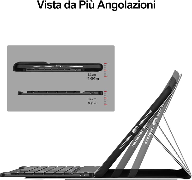 FOGARI iPad 9.7 Billentyűzetes Tok iPad 6./5. Generáció 2018/2017 iPad Air 2/1 Fekete Olasz Kiosztású Billentyűzet Védőtok