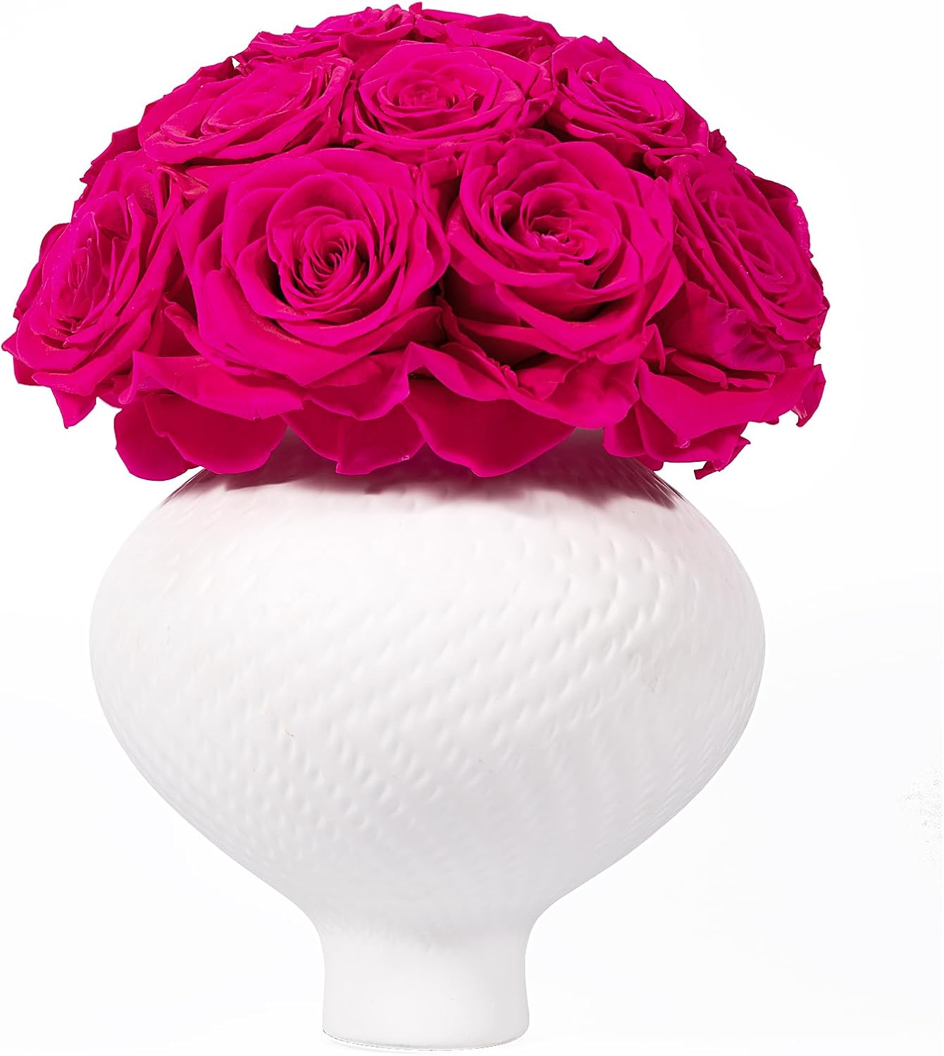 JoyFlower Preserved Flowers Vase Decor, Ceramic Vase with Forever Flowers Decors for Table Centerpieces, Fuchsia Eternal Flower in Vase Decorations for Party Home Living Room Bedroom House Coffee Shop