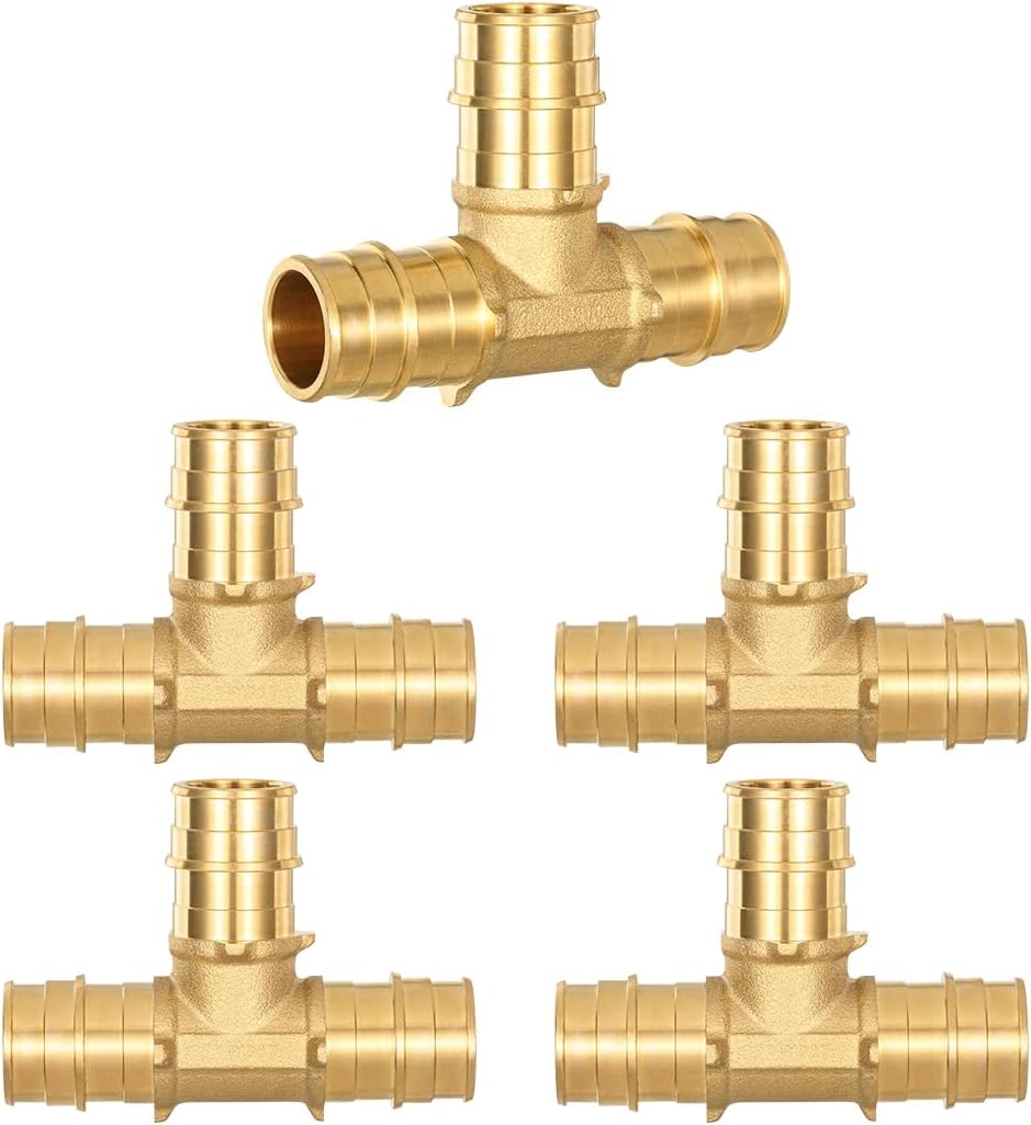 5 PACK 3/4" Tee Pex-A Fittings Heavy Duty Brass Expansion PEX-A Fittings for For Pipe-A connection, NSF/ANSI 61 NSF 372 Certificate, ASTM F1960 Certified