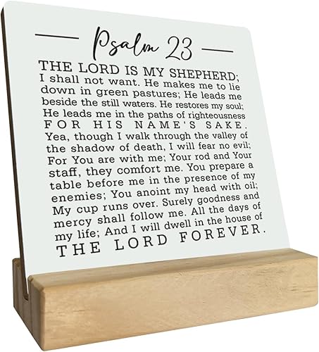 Vista 10 de Placa de madera con cita cristiana como regalo, Salmo 23 - el Señor es mi Pastor, placa con soporte de madera, letrero de madera, regalo