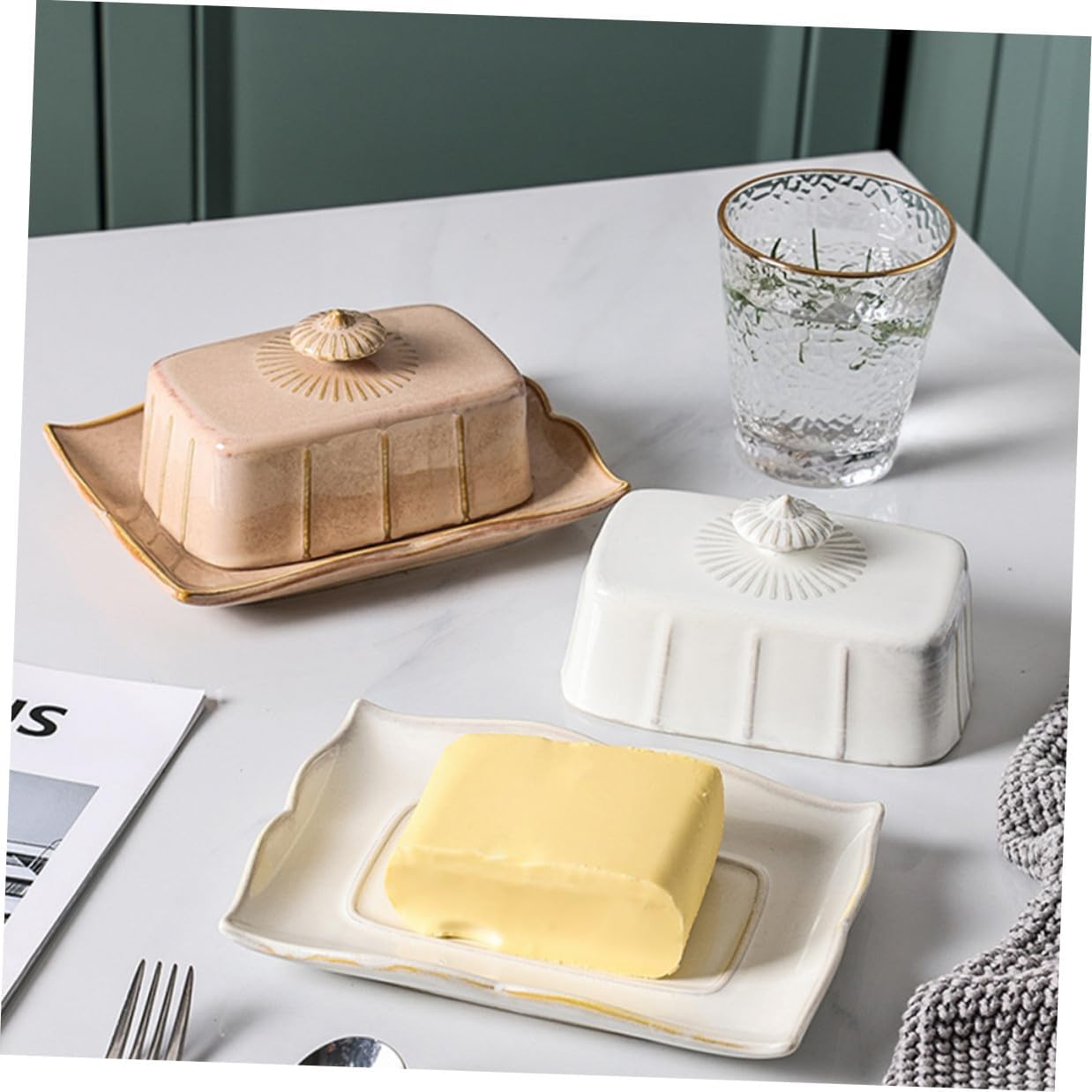 Ceramic Butter Dish with Lid Elegant Rectangular Butter Plate for Freshness Preservation Stylish White Porcelain Serving Tray for Kitchen and Dining for Refrigerator Storage and
