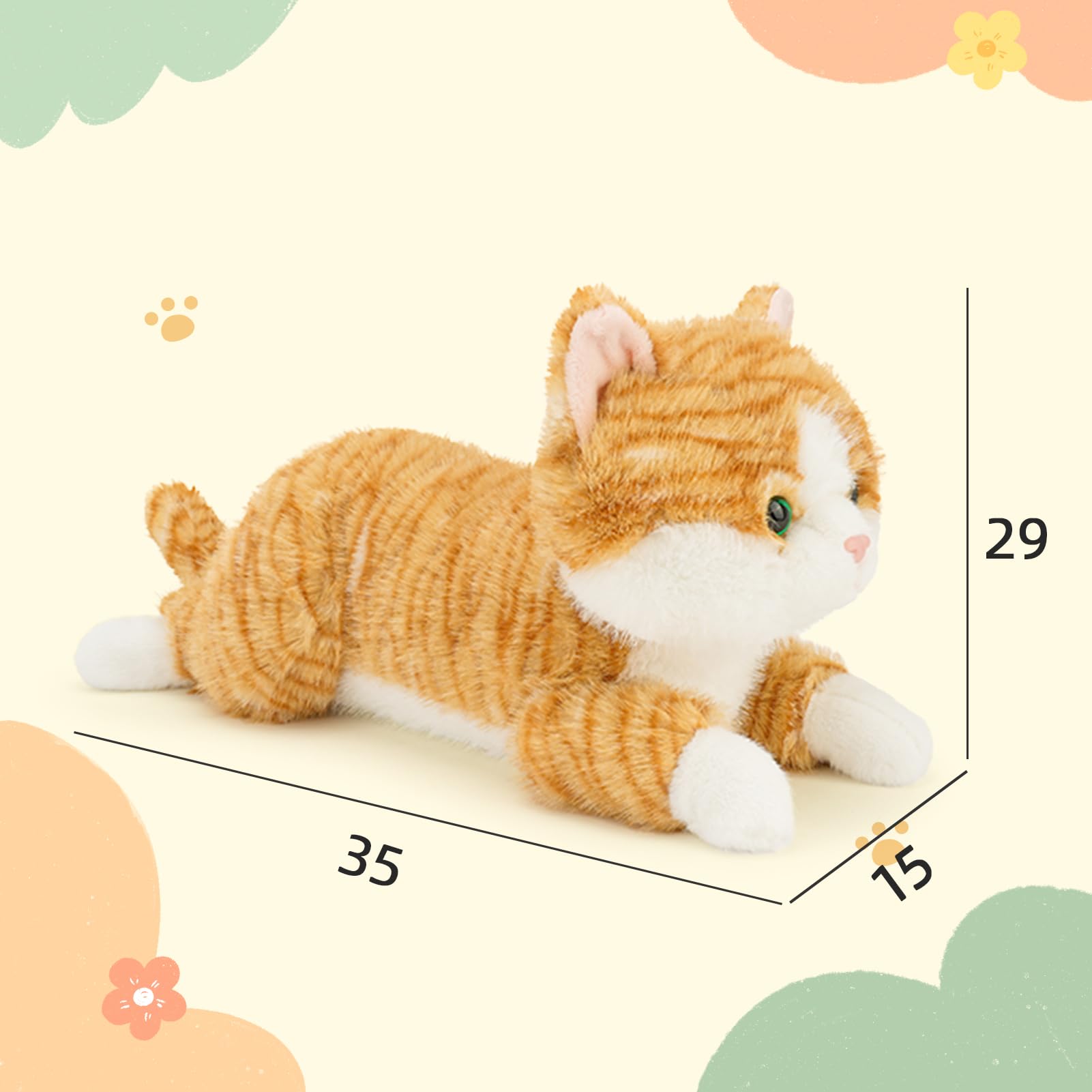 Wanwu World Cat Stuffed Animal Premium stuffed cat for Ages 1 and Up Orange 13.5 Inche - Image 4