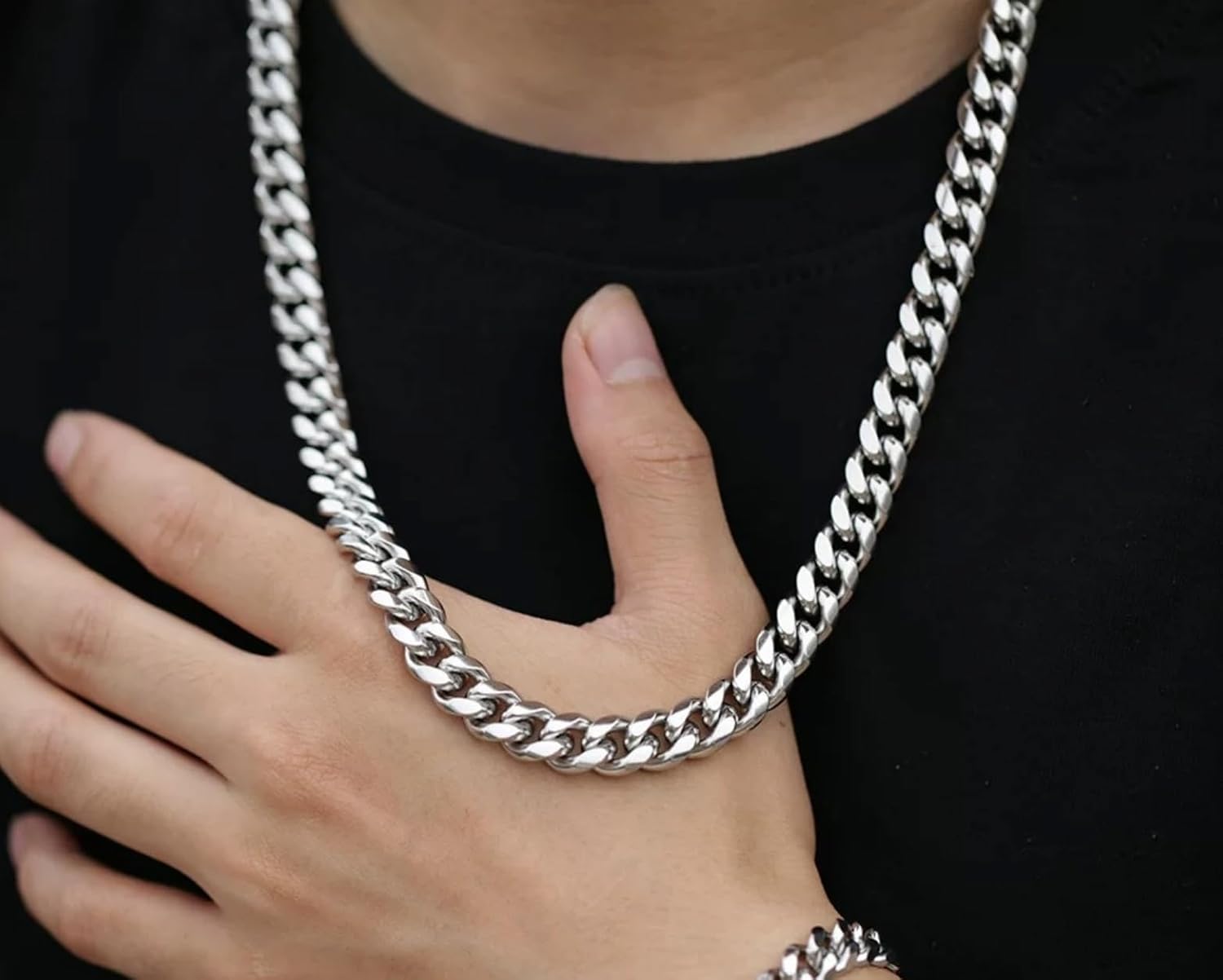 Cuban Link Chain Stainless Steel Necklace 22inch Chains For Men 10mm Wide Silver Chain For Men - Image 6