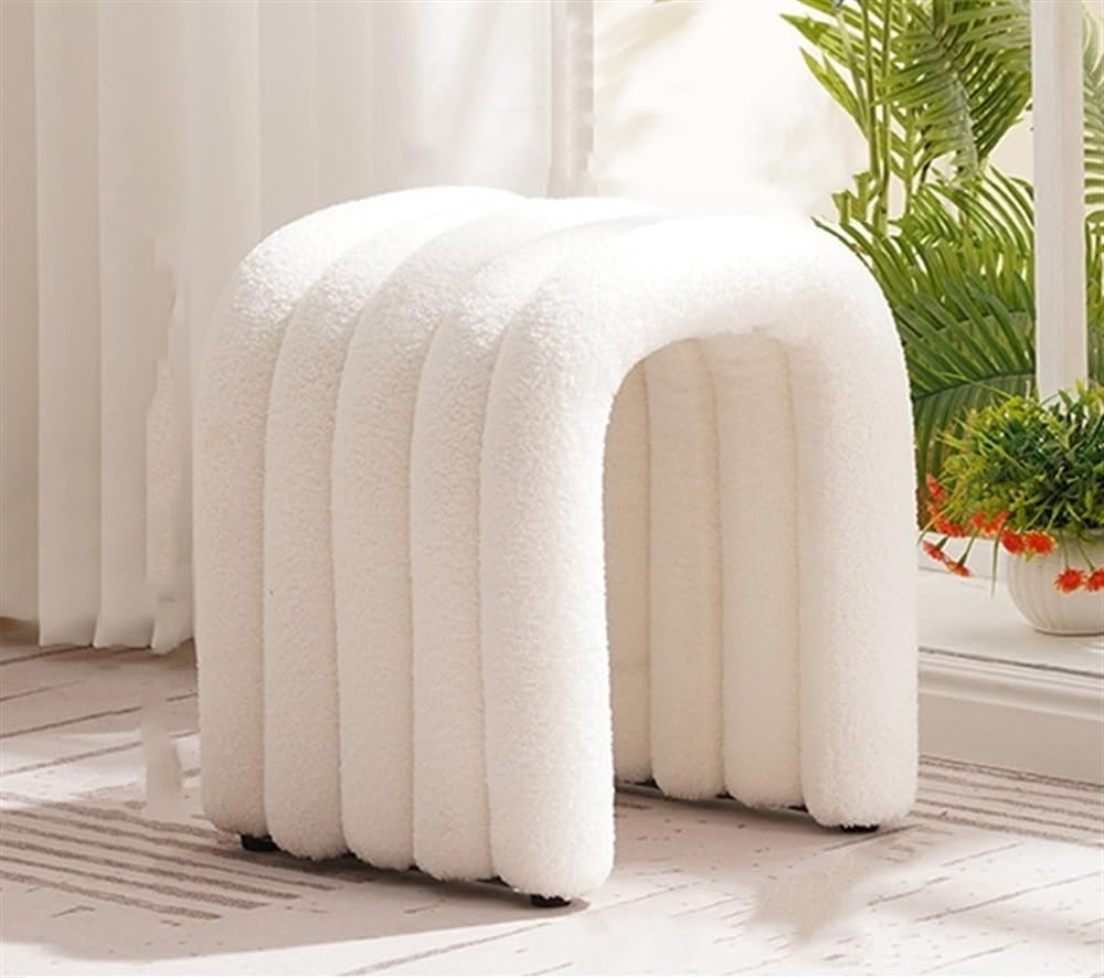 Stool, Solid Wood Footstool Modern Home Decoration Living Room and Bedroom Cute Dressing Stool Suitable for Table Powder(White)