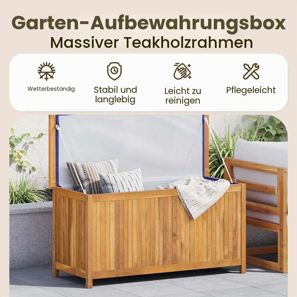 vidaXL Gartenbox Aufbewahrungsbox Auflagenbox Kissenbox Box Kiste Truhe Gartentruhe Holztruhe Gartenmöbel 114x50x58cm Massivholz Teak