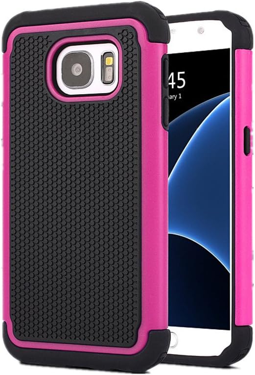 Galaxy S7 Case, KONEA S7 Case [Heavy Duty Protection] [Shock Absorption] [Drop Protection] Football lines Premium Dual Layer Case Cover for Samsung Galaxy S7 2016 (Rose Red)
