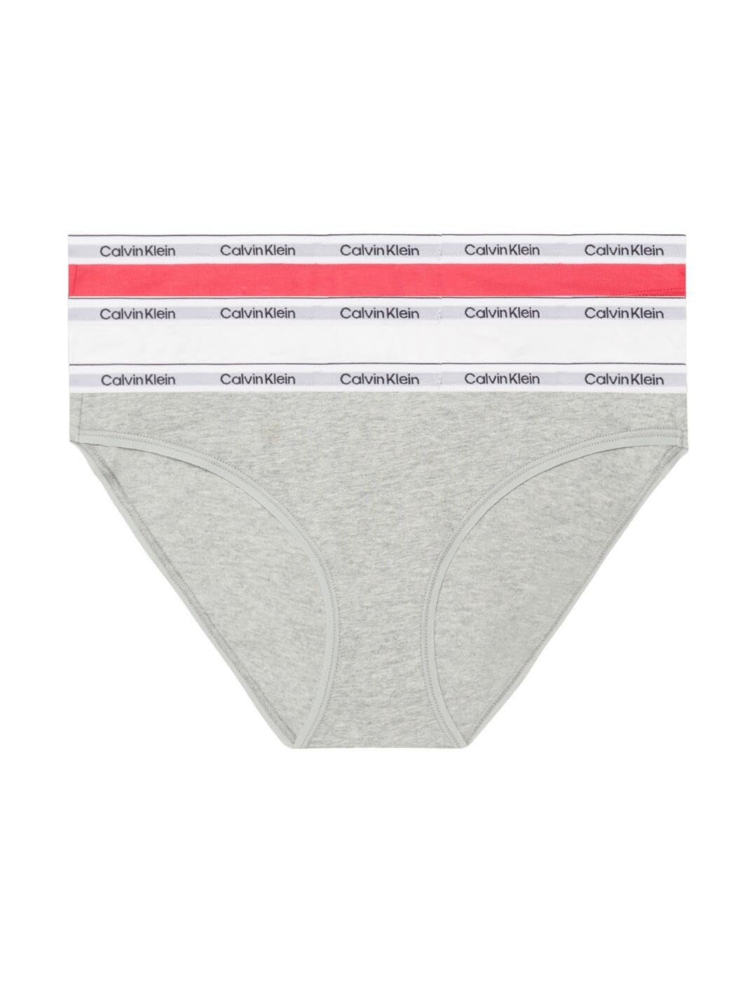 Calvin Klein Women Bikini Shape Briefs Stretch Cotton Pack of 3, Multicolor (Azalea/White/Grey Heather), XXL