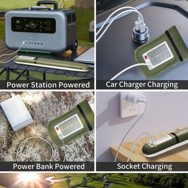 Image of Solar Inflatable Camping Light Rechargeable 2000mAh with USB-C & Solar Charging, 4 Modes LED Tent Lantern, IP66 Waterproof Collapsible Tube Light with Power Bank for Hiking, Backpacking & Power Outage