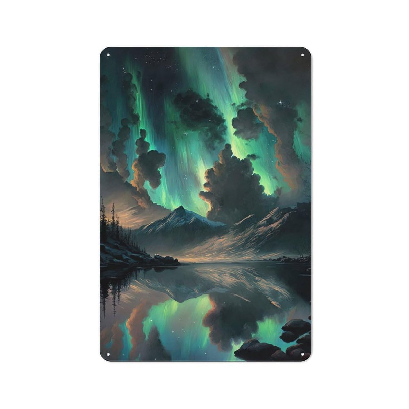 Junmoney Green Aurora Borealis Metal Sign 30X20cm With For Workshop Wall, Rustic Decor, For Garage, Workshop And Man Cave Decoration