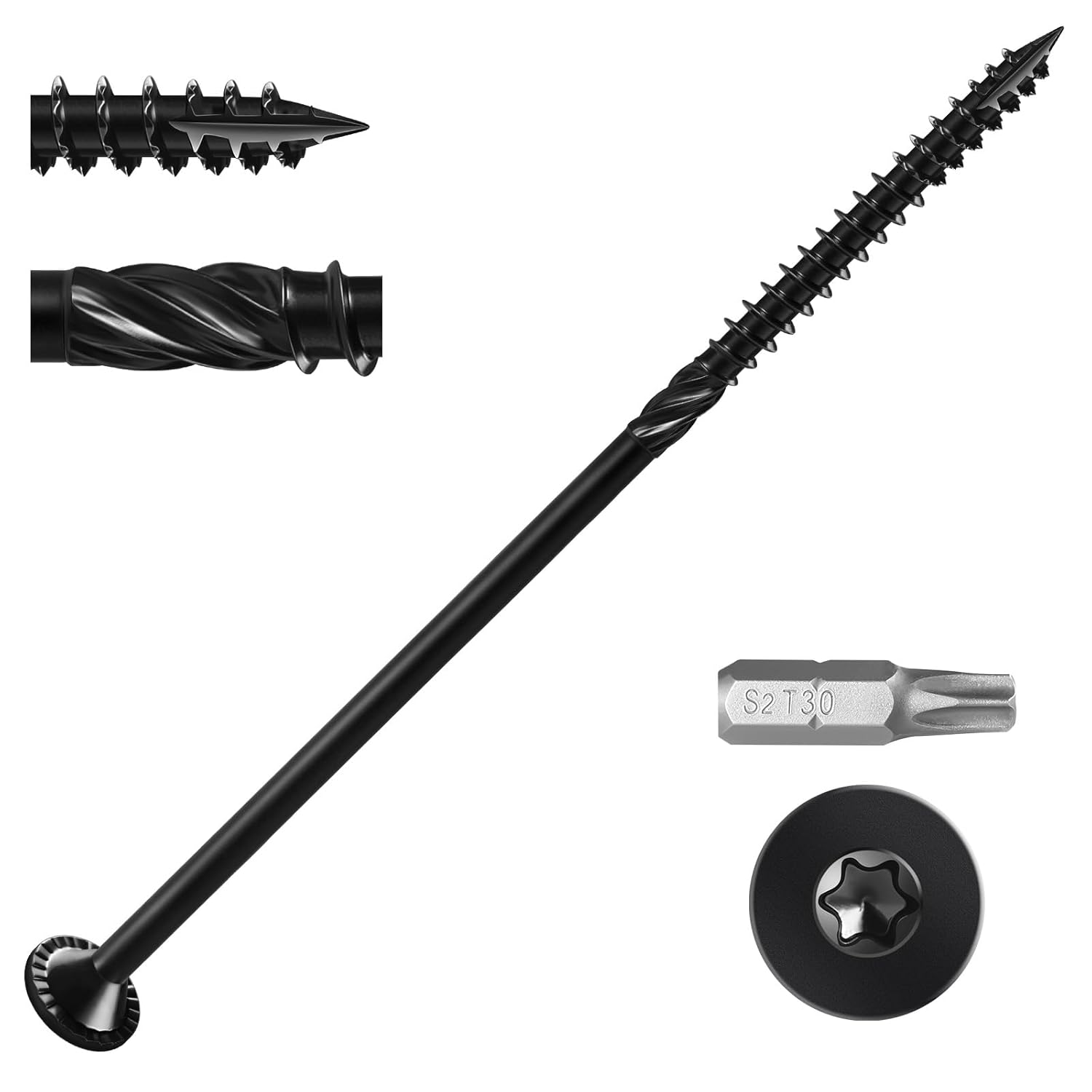 Deck Screws #14 x 6 inch, (115pcs) 5lb Heavy Duty Outdoor Wood Screws,Black Rust Resistant Epoxy Coated,Torx Drive Head,with T30 Star Bit