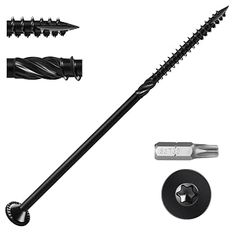 Deck Screws #14 x 7 inch, 12pcs 1lb Heavy Duty Outdoor Wood Screws,Black Rust Resistant Epoxy Coated,Torx Drive Head,with T30 Star Bit