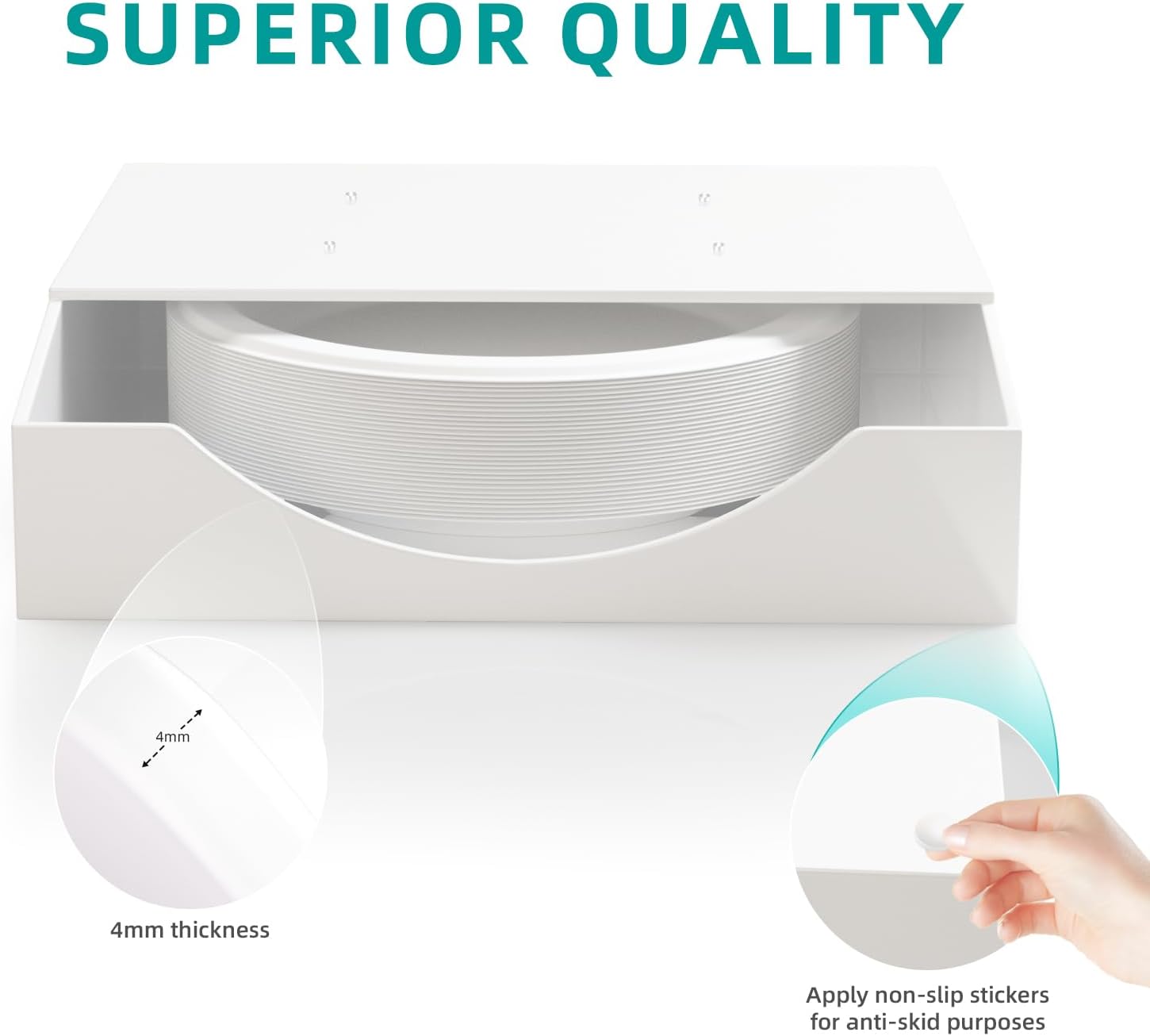 8/9/10 Inch Paper Plate Dispenser, Sturdy 4mm Acrylic Paper Plate Holder Under Cabinet, Convenient Wall Mounted Paper Plate Organizer Dispenser for Kitchen Countertop or Outdoor Use, White