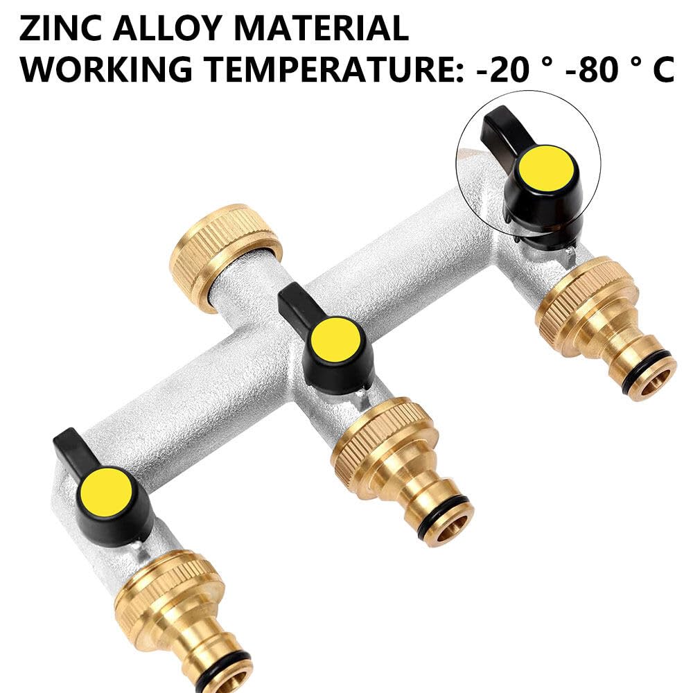 3 Vie Sdoppiatore Rubinetto con Valvola Indipendente, Ottone e Lega di Zinco Collettore Acqua 3 Vie per Regolare il Flusso dacqua, Distributore 3 Vie per Giardino, Cucina, Lavatrice