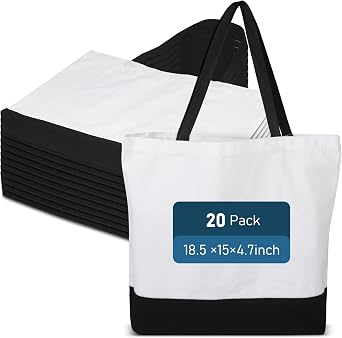 WeStar Sublimation Canvas Tote Bags Bulk, 12oz Heavy Duty Polyester-Cotton Blend with Gusset for DIY, Gifts & Events