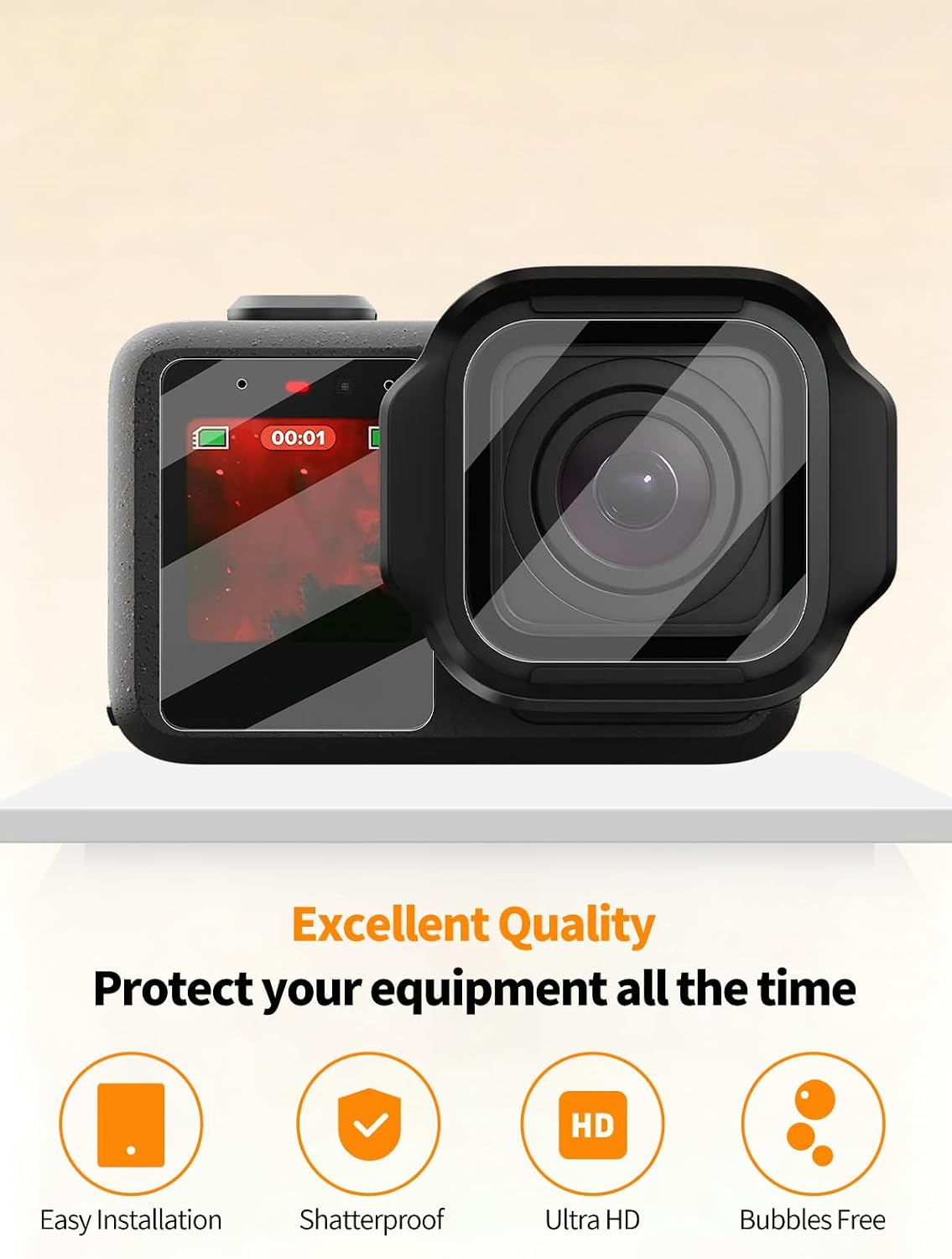 2 sets Screen Protector for GoPro Mission 1 PRO & GoPro Mission 1 Action Camera, 9H Tempered Glass, Drop-Proof, Scratch-Proof, Bubble-Free.