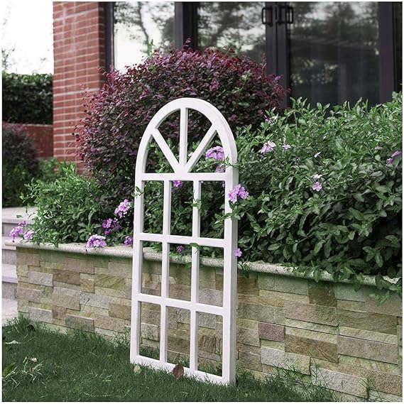 WOOD WHEEL Farmhouse Window Frame Wall Decor Living Room Hanging Distressed White Rustic Arched Window Frame, Wooden Cathedral Window Frames for Wall Decor-image-45