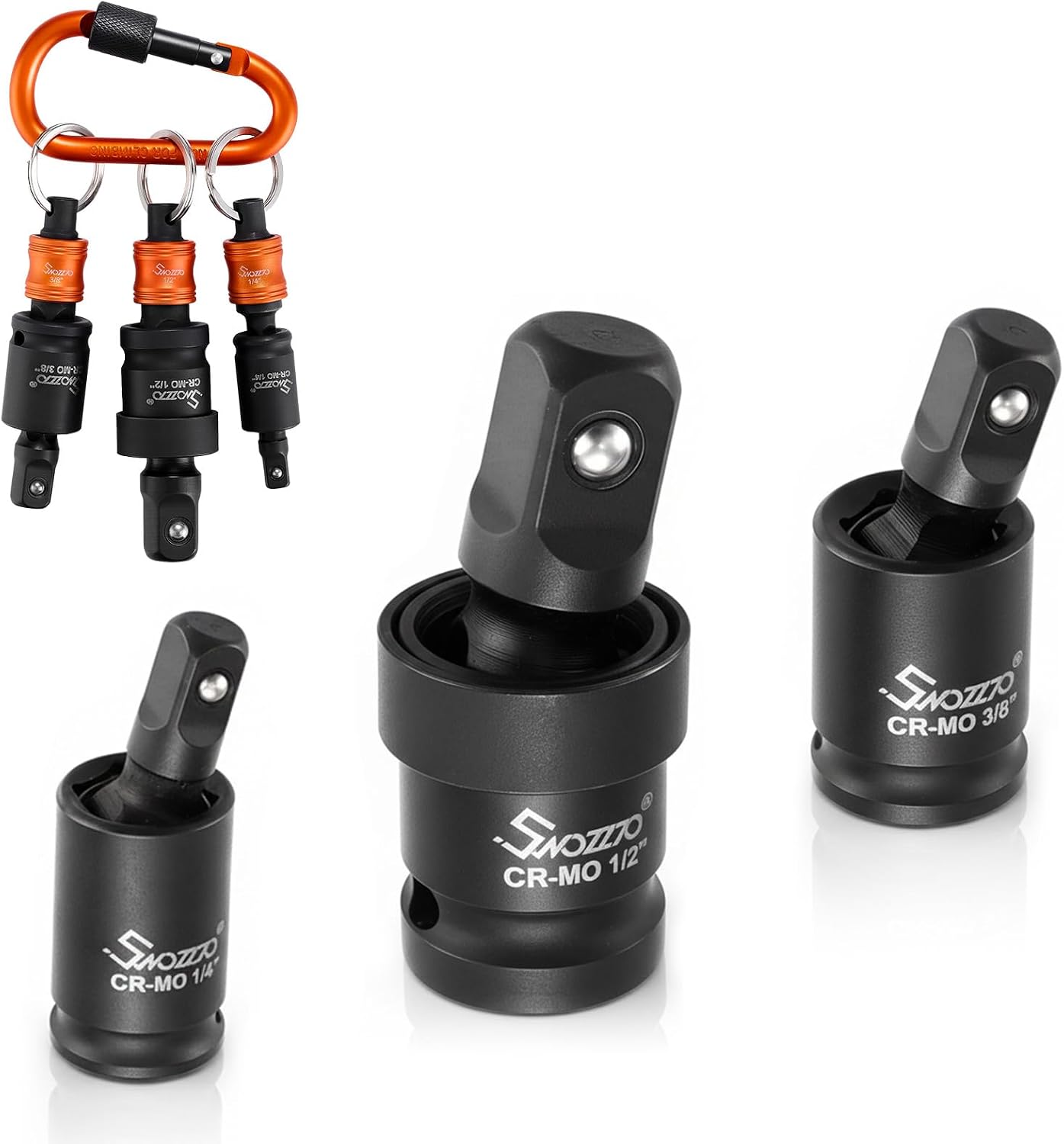 Impact Swivel Socket Set,with Socket Holder Keychains, 1/4”,3/8”,1/2” Universal Joint-Socket,Wobble Socket,360 Degree Rotation, Cr-Mo Steel