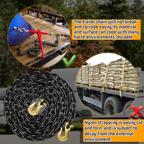 Image of 5 /16 inch Tow Chain, 12 Ft G80 Transport Binder Chain with 4900 Lbs Safety Load,Trailer Safety Chains with G70 Clevis Grab Hooks for Transporting Towing&Logging,Tie Down Binding