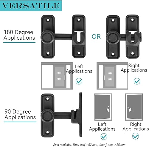 Miniatura 3 de WANLIAN Cerradura de puerta de granero de 90 grados Cerradura de puerta deslizante resistente Cerradura de puerta de bolsillo para 180 grados