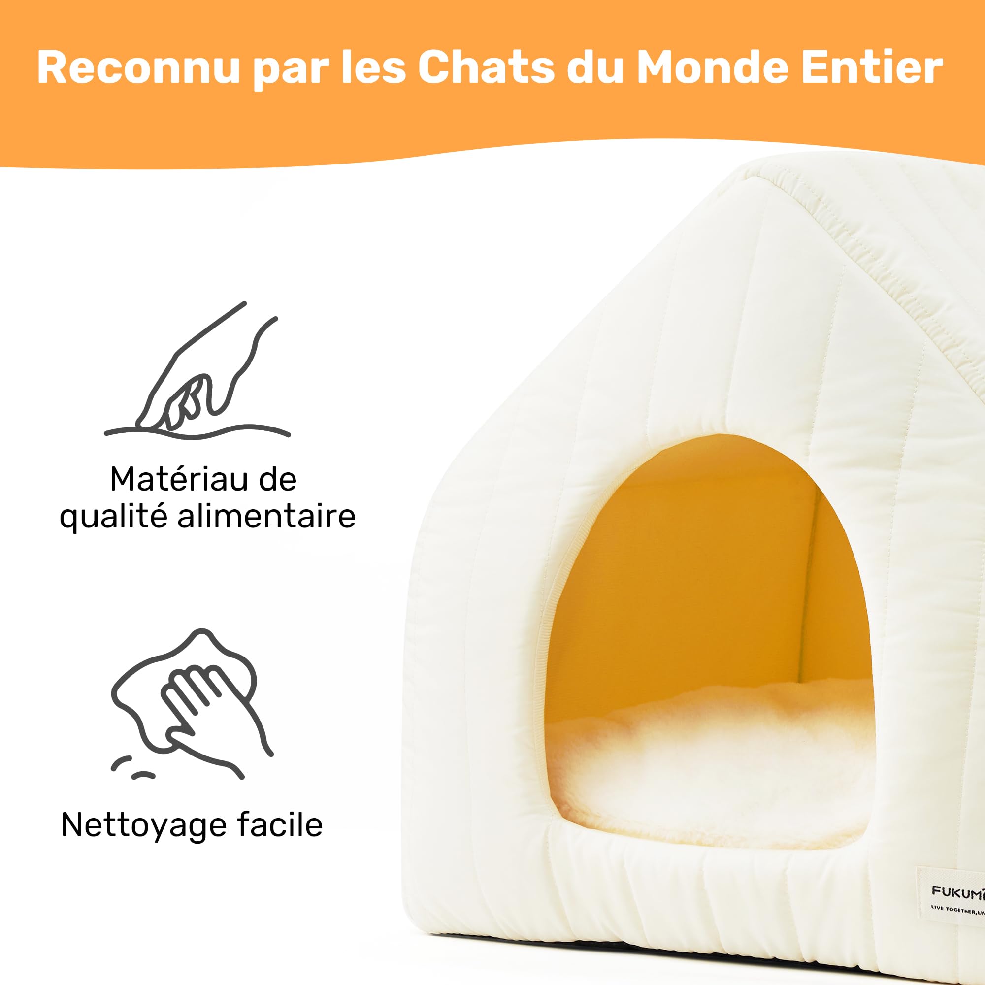 FUKUMARU Lits pour Chats d'Intérieur, 2 en 1 avec Coussin Amovible et Lavable pour Chiot et Lapin, 45 cm Maison Chaude pour Chat, Cachette Fermée avec Fond Anti-Dérapant, Tente pour Chat Confortable