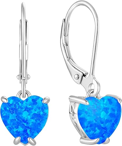 Vesitim Solitaire WhiteBluePinkGreen Opal Dangle Earrings 925 Sterling Silver Heart-Shaped Opal Jewelry for Women Gift