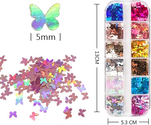 Miniatura 2 de Arte de uñas holográfico 3D con purpurina de 12 vigas de lentejuelas de mariposa láser brillante para diseño de uñas acrílicas, paillettes gruesas,
