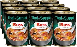 Buss Asia Suppen - Leckere Thaisuppe Bangkok - Suppe mit Gemüse, Glasnudeln und Hühnerfleisch - Schnelle Fertiggerichte zum Aufwärmen in Mikrowelle & Topf - 12 x 400g
